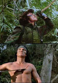 (Top) Billy drinking juices from a phallic water vine; (Bottom) Billy, subverting himself in the wake of the Alpha Predator, as he willfully creates a vaginal slit and menstruates
