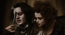 Sweeney Todd (Johnny Depp), Mrs. Lovett (Helena Bonham Carter), and friends in Sweeney Todd: The Demon Barber of Fleet Street (2007).