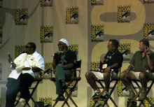 Snakes on a Plane panel. From left to right: Kenan Thompson, Samuel L. Jackson, David R. Ellis and Jules Sylvester